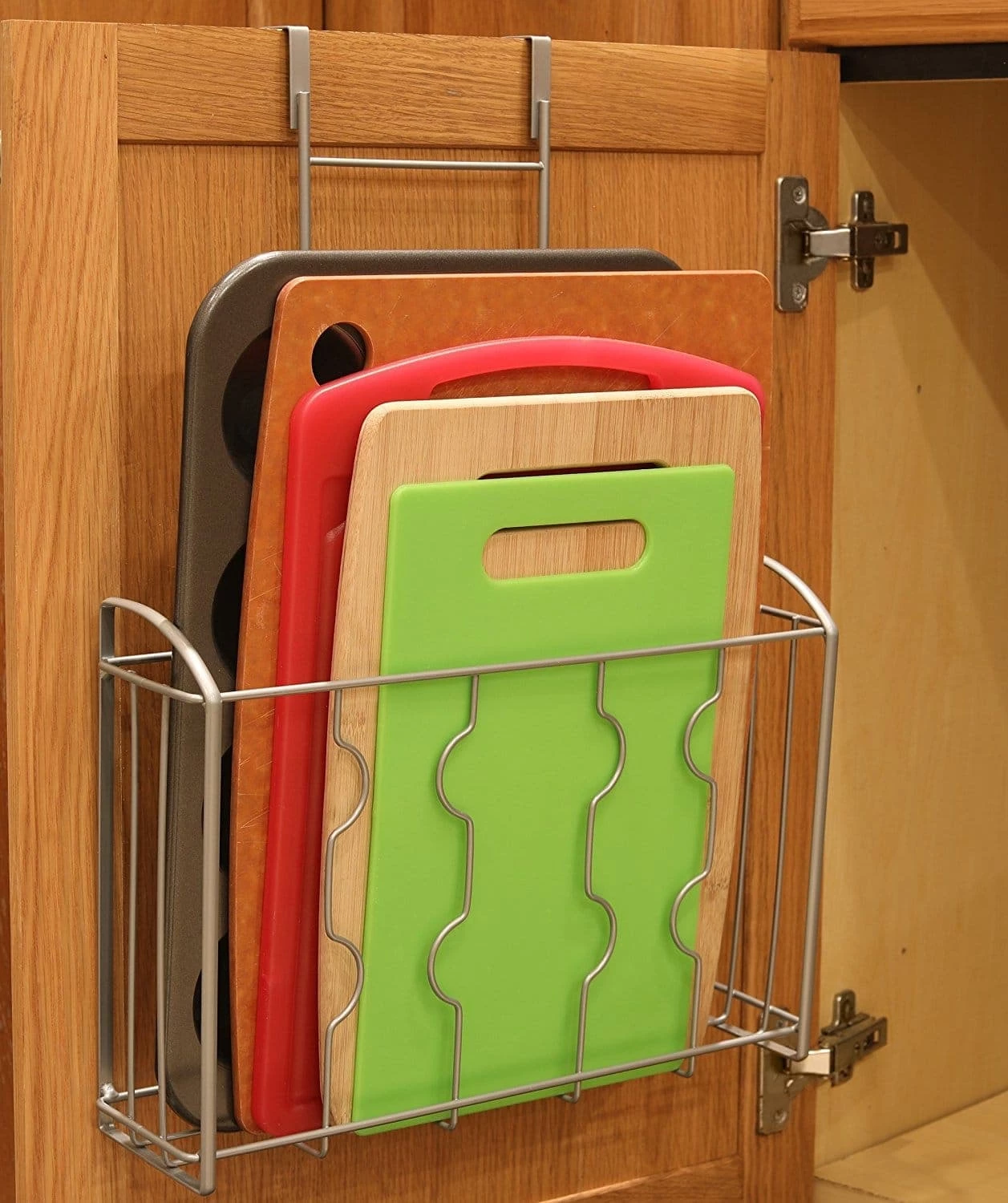 How to Organize your Pots and Pans - Make your cabinet space more efficient with these tips - Cutting board holder