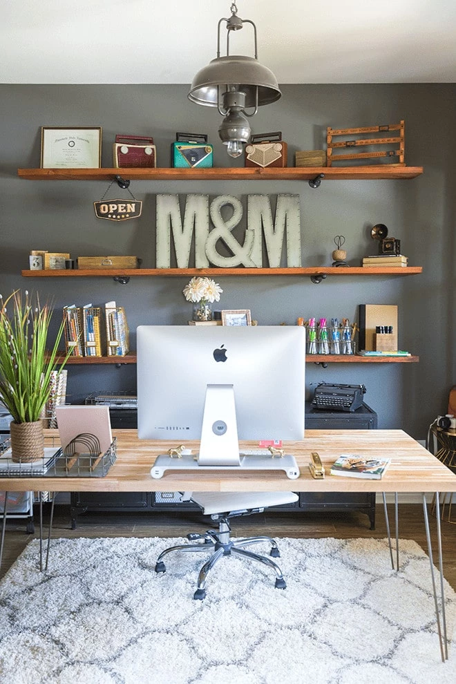 Snag This Look - Industrial Home Office with a Soft Twist - Learn how to create a warm and inviting Industrial style decor home office - Inspiration