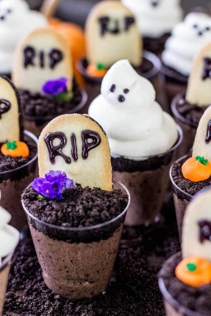 Devilishly Delectable Halloween Treats - Ghosts and Graveyard Dessert Shooters