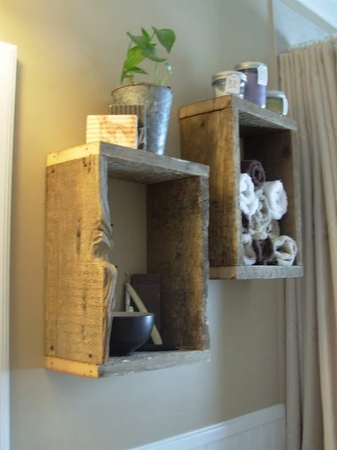 14 Awesome Bathroom DIYs - Build Reclaimed Wood Shelves