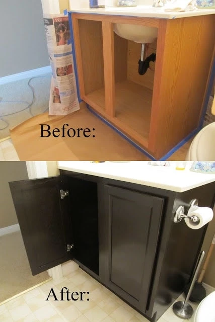 14 Awesome Bathroom DIYs - Stain your Vanity