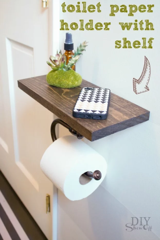 14 Awesome Bathroom DIYs - Toilet Paper Holder and Shelf