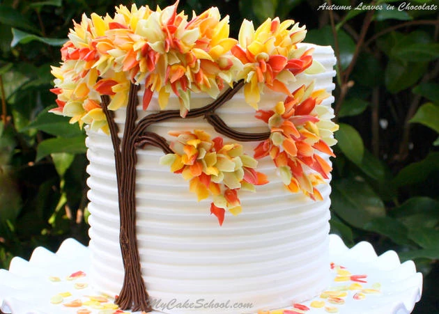 13 Beautifully Decorated Cakes - Cake Decorating - Autumn Leaves in Chocolate