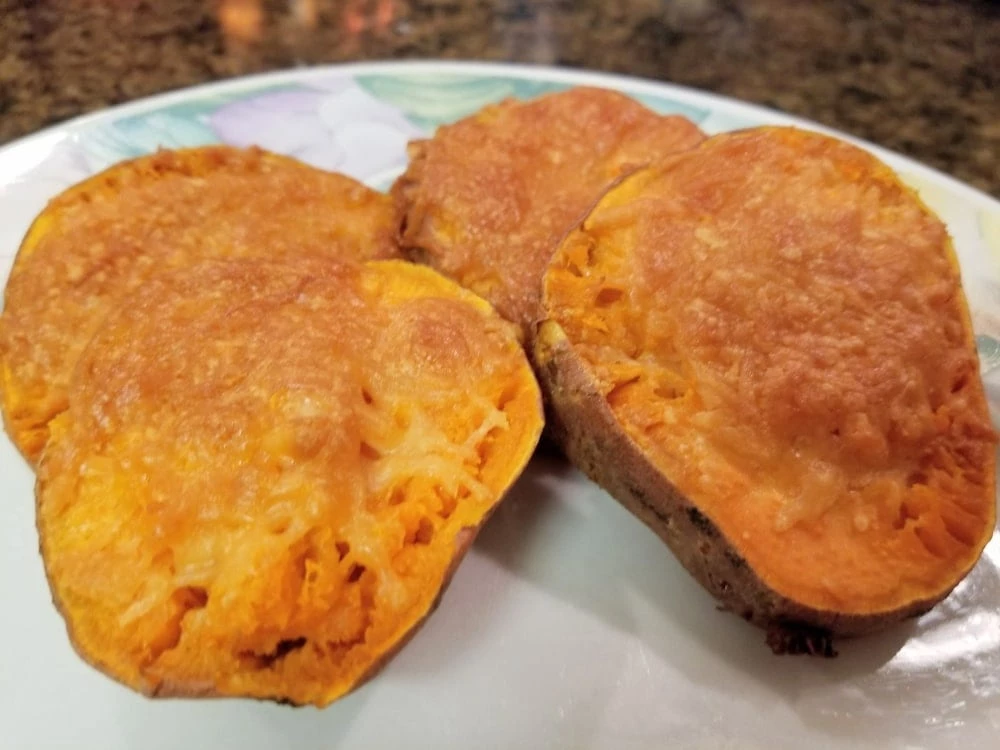 Easy Cheesy Garlic Sweet Potato Smash