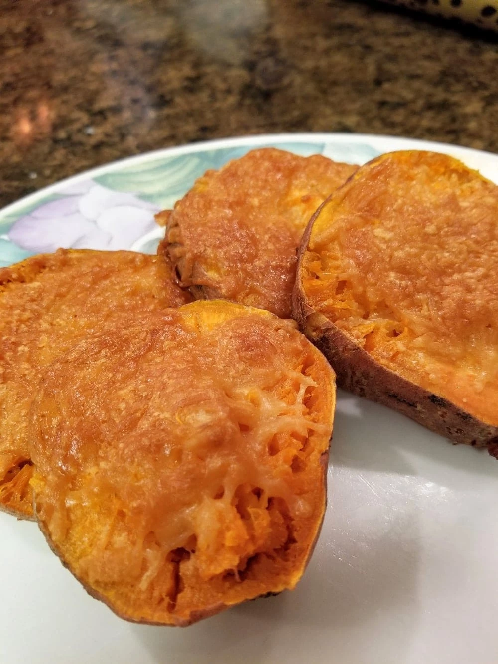 Quick Cheesy Garlic Sweet Potato Smash