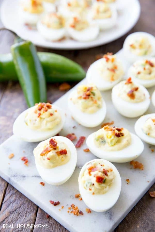 42 Amazing Super Bowl Appetizers - Bacon Jalapeno Deviled Eggs