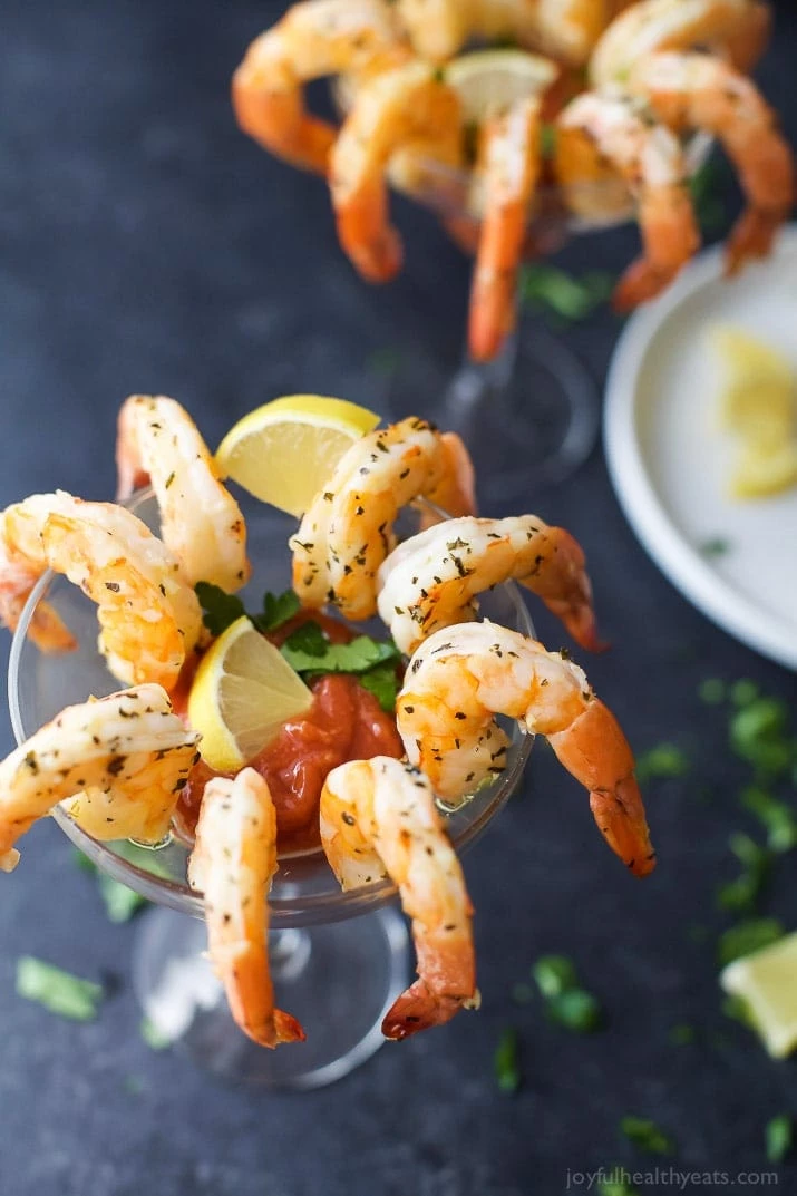 42 Amazing Super Bowl Appetizers - Garlic Herb Roasted Shirmp and Cocktail Sauce