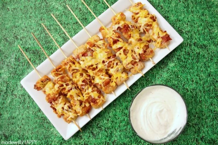 42 Amazing Super Bowl Appetizers - Loaded Tater Tot Skewers