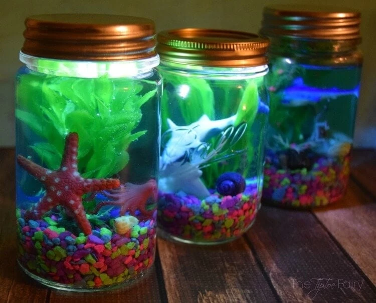 Light Up Mason Jar Aquarium