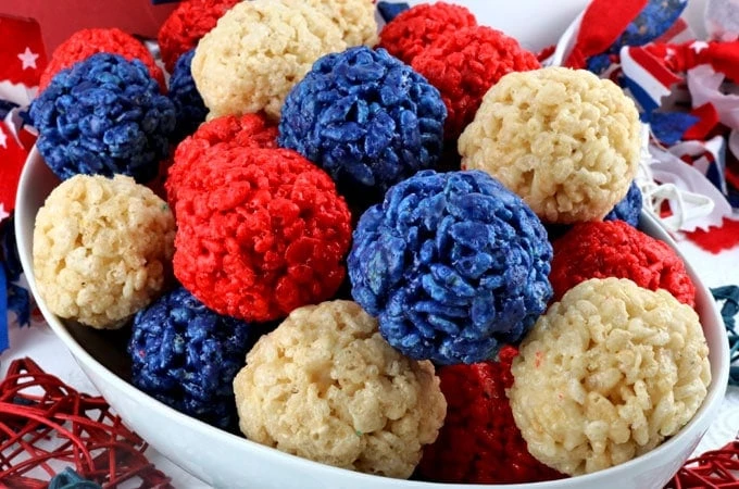 Red, White, and Blue Rice Krispie Bites