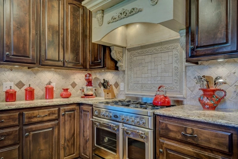 Rustic style kitchen with clean oven
