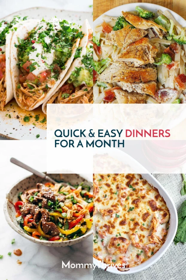 Dinner Recipes For Busy Families - Quick and Easy Dinner Recipes For Families - Month Meal Planning Dinners