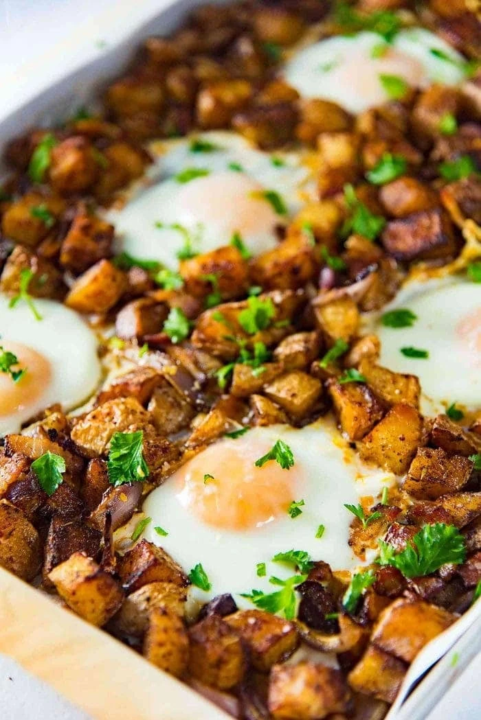 Sheet Pan Breakfast - Sheet Pan Breakfast Potatoes with Bacon and Eggs