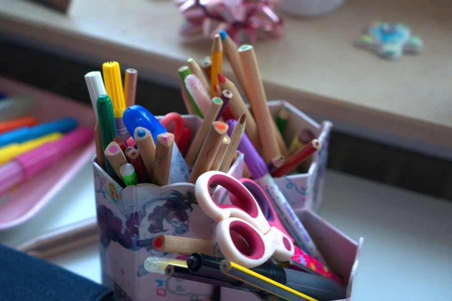 Creative pen, pencil, and scissor desktop organizers for kids rooms