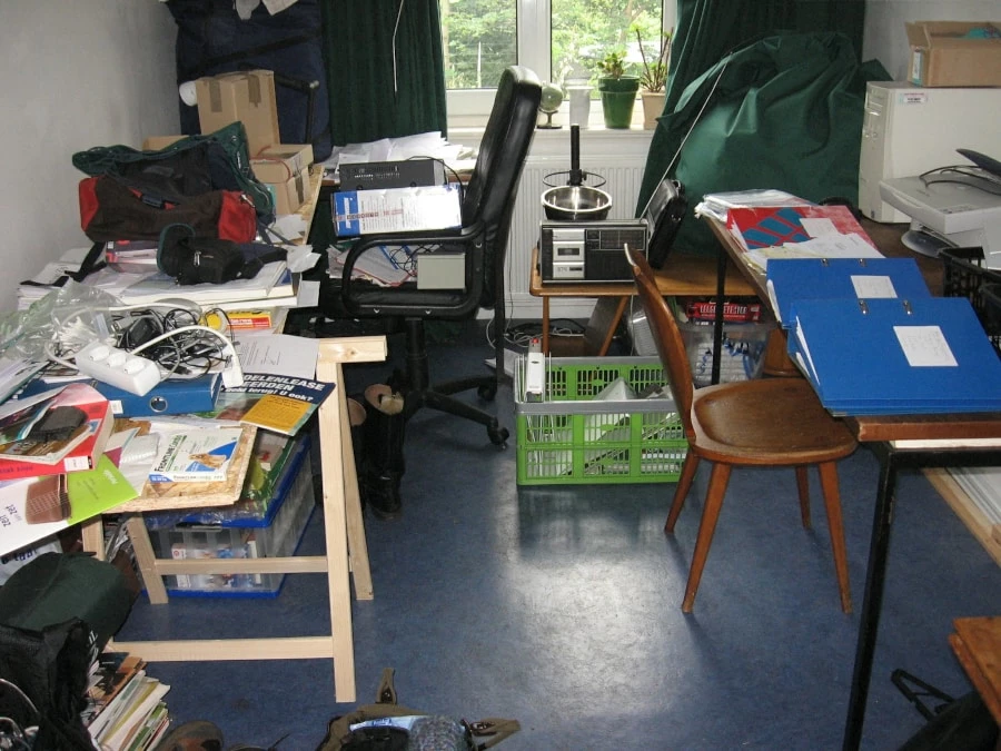 a cluttered office space