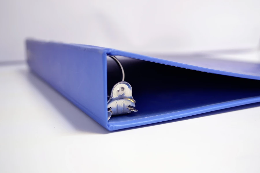 a blue three ring binder