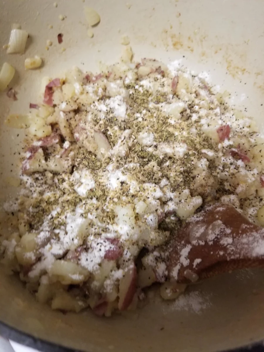 10 - Spice blend sprinkled over flour, potatoes and onion