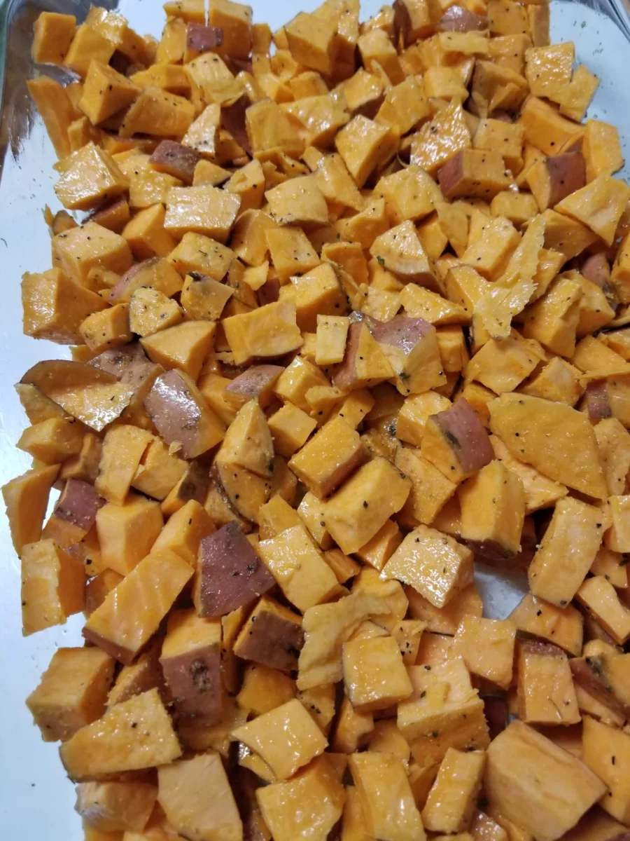 2 - Cooked Diced Sweet Potatoes with olive oil and seasoning