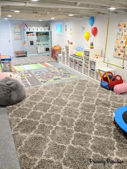 Organized Basement Playroom