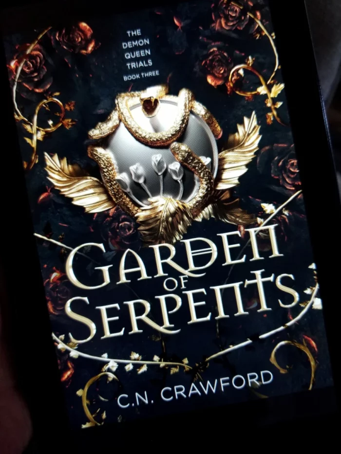 Garden of Serpents book cover on tablet